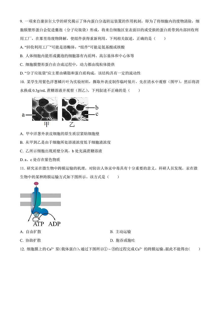 天津市南开区2025-2026学年第一学期期末试卷+高一年级生物学（试卷+解析）第3页