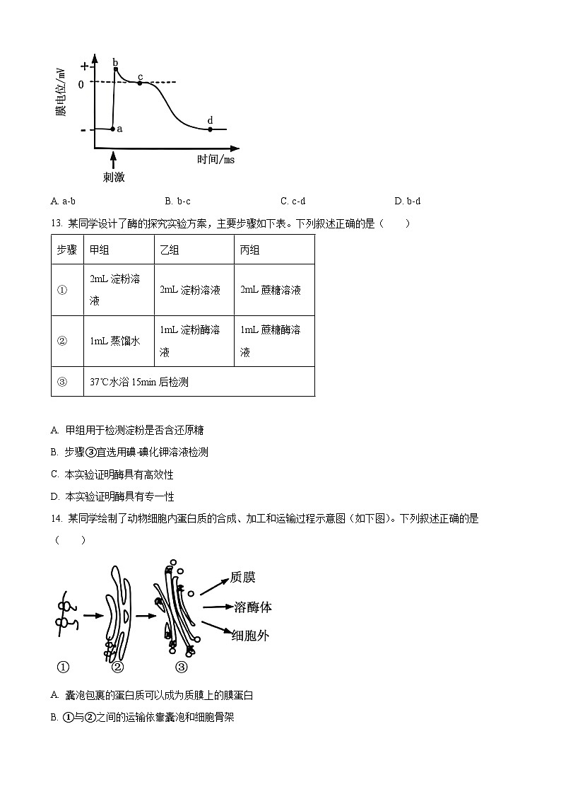 浙江省嘉兴市2025-2026学年高二上学期期末生物学试题卷  Word版无答案第3页