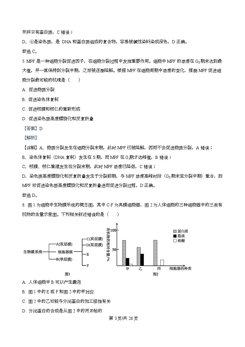 浙江省宁波市镇海中学2025—2026学年高一上学期期末考试生物试题 Word版含解析第3页