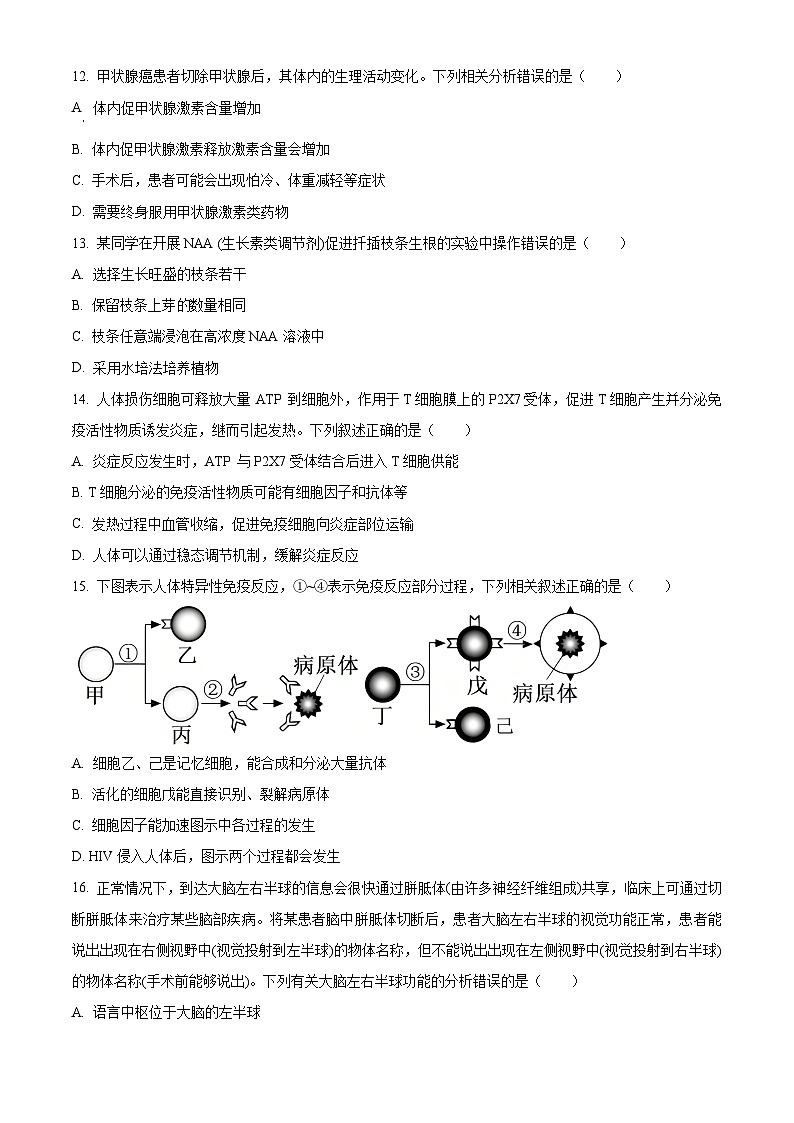 浙江宁波市慈溪市2025—2026学年高二上学期期末考试生物试题（试卷+解析）第3页