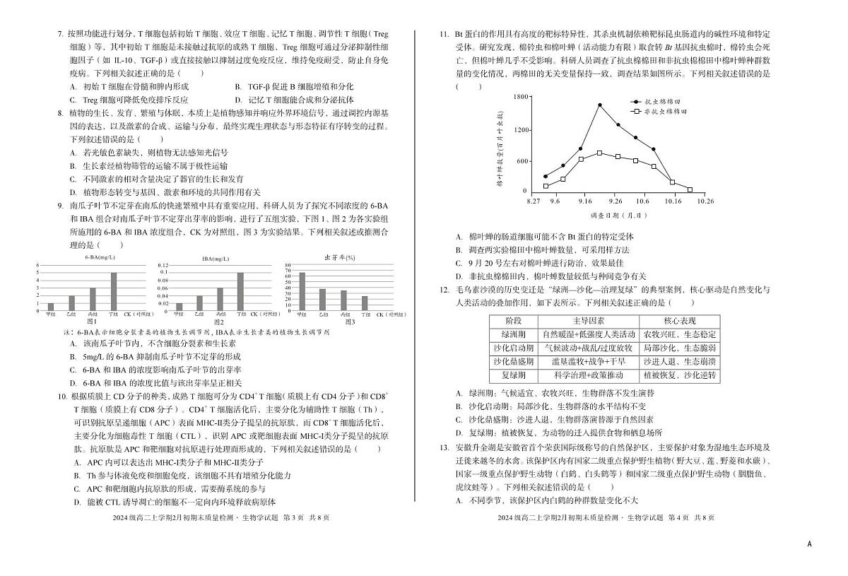 2024级高二上学期2月初期末质量检测 生物A第2页