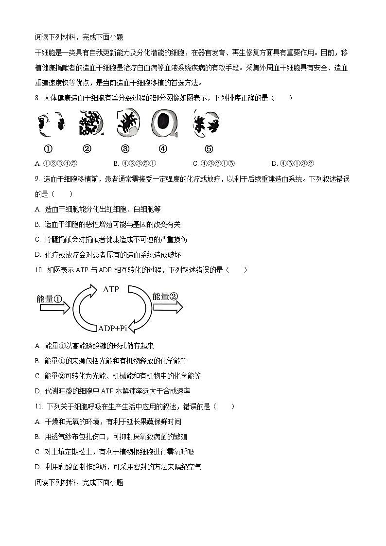 2025~2026学年第一学期期末检测高一生物学试题卷 Word版无答案第2页