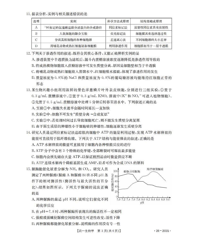 金太阳贵州省2025-2026学年高一上学期十二月县中联盟自主命题考试卷生物试卷（含答案）第3页
