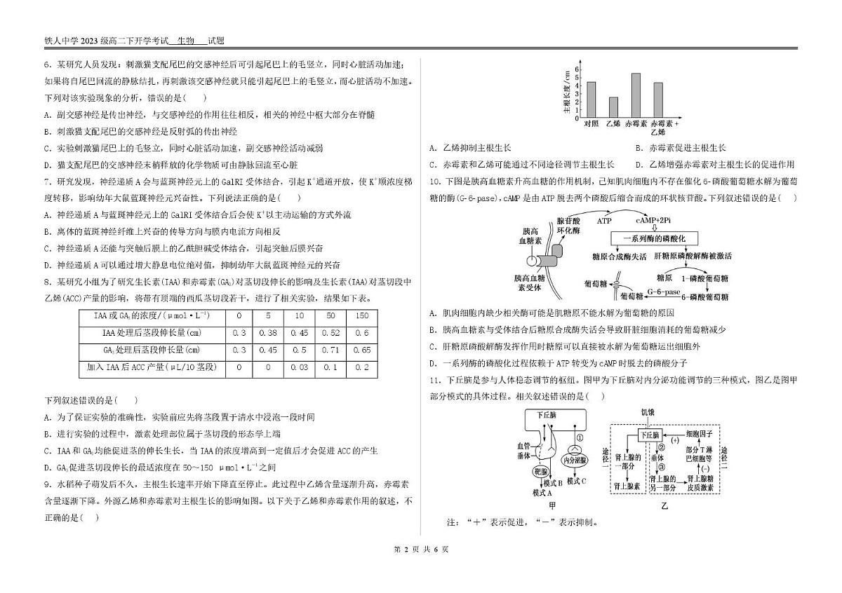 黑龙江省大庆铁人中学2024-2025学年高二下学期开学考试生物试卷第2页