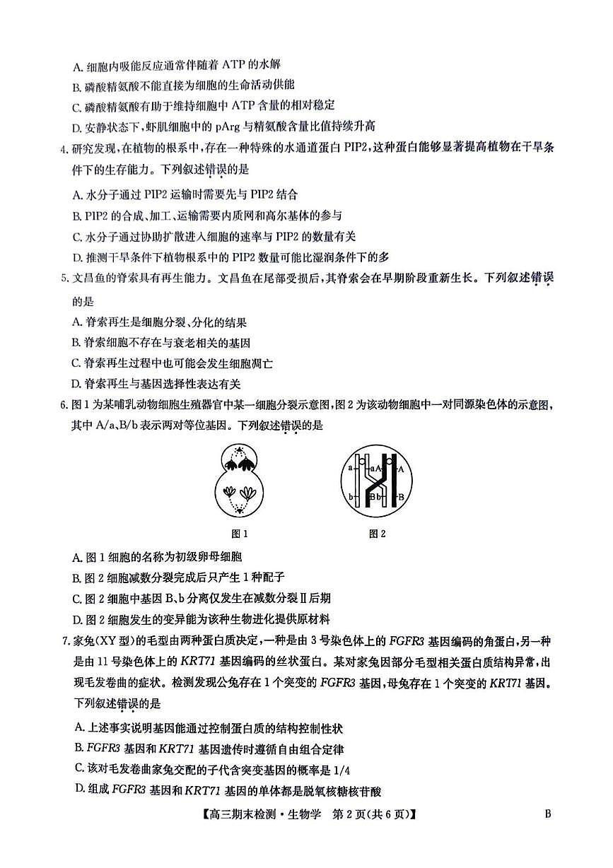 河南商丘市部分高中2025-2026学年上学期高三生物期末考试试卷第2页