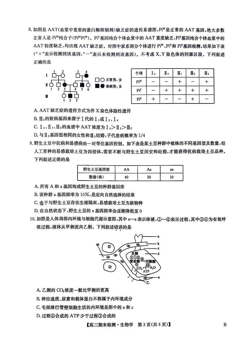 河南商丘市部分高中2025-2026学年上学期高三生物期末考试试卷第3页