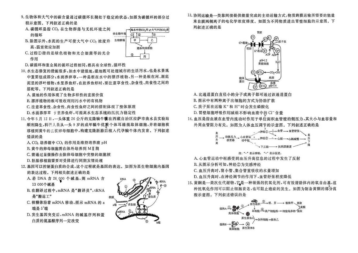 2026年云南多校高三上学期普通高中学业水平选择性考试生物模拟试题第2页