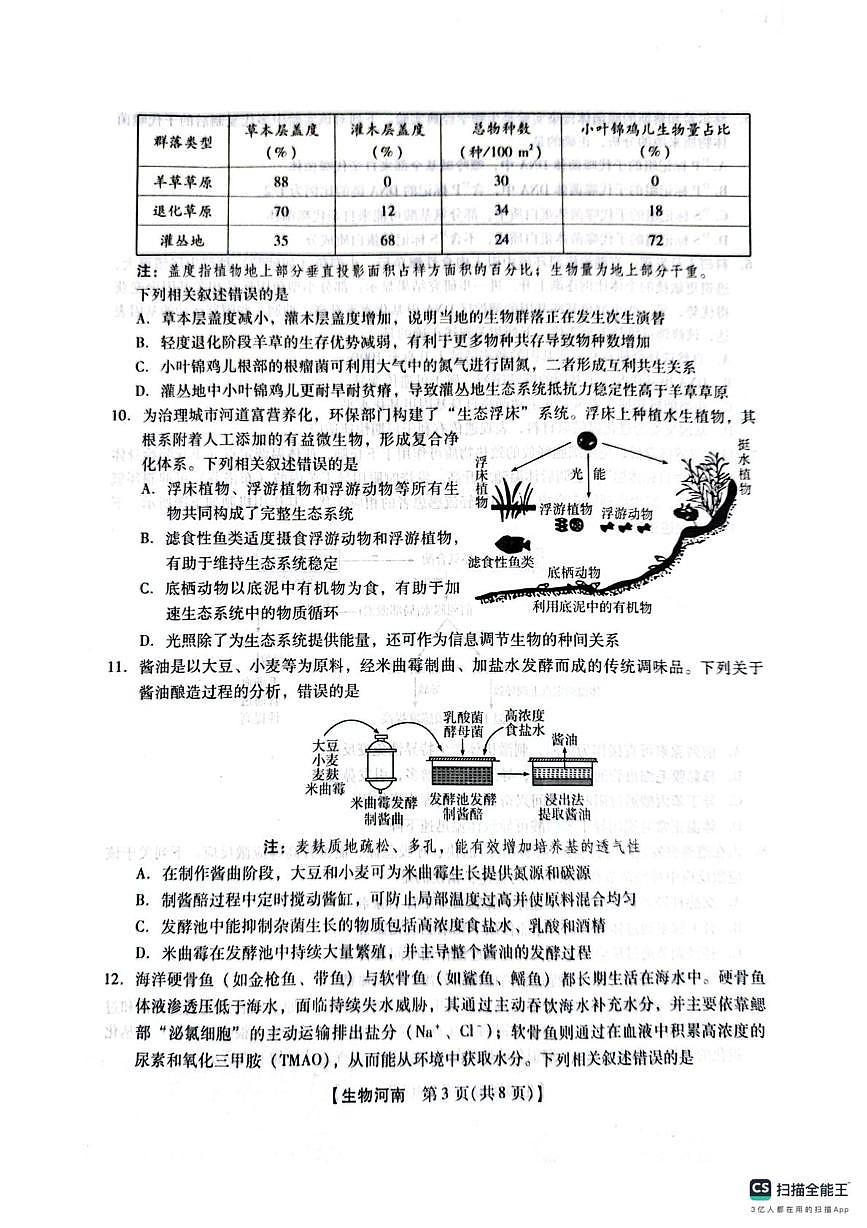 2026届河南南阳市高三年级下学期开学联考生物试题第3页