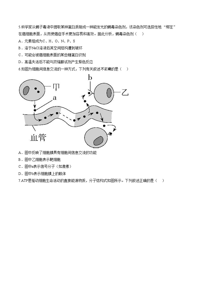 山西省长治2025_2026学年上学期期末高一生物学试卷（文字版，含答案）第2页