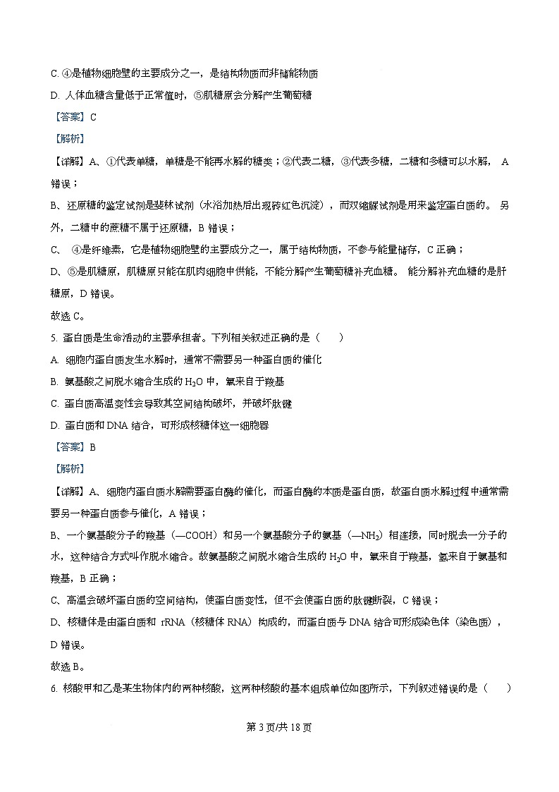 湖北恩施土家族苗族自治州恩施州高中教学联盟2025年秋季学期高一年级期末考试生物试题  Word版含解析第3页