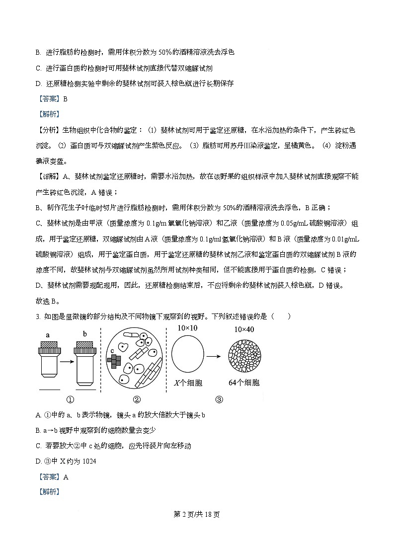 湖北省武汉市2025-2026学年度上学期期末高一年级生物学科训练试题  Word版含解析第2页