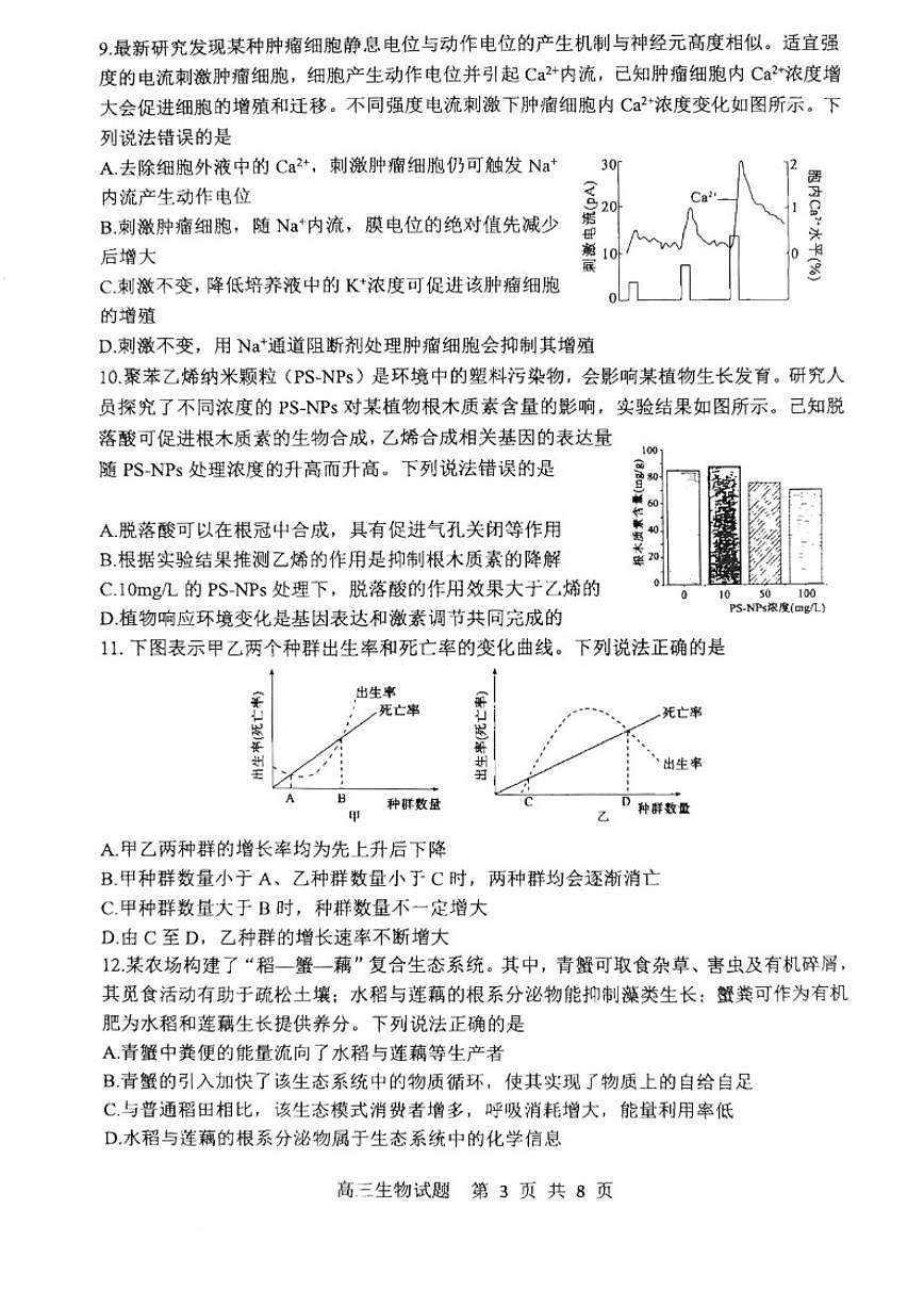 2026届山东省东营市高三一模诊断性测试生物试题（含答案）第3页