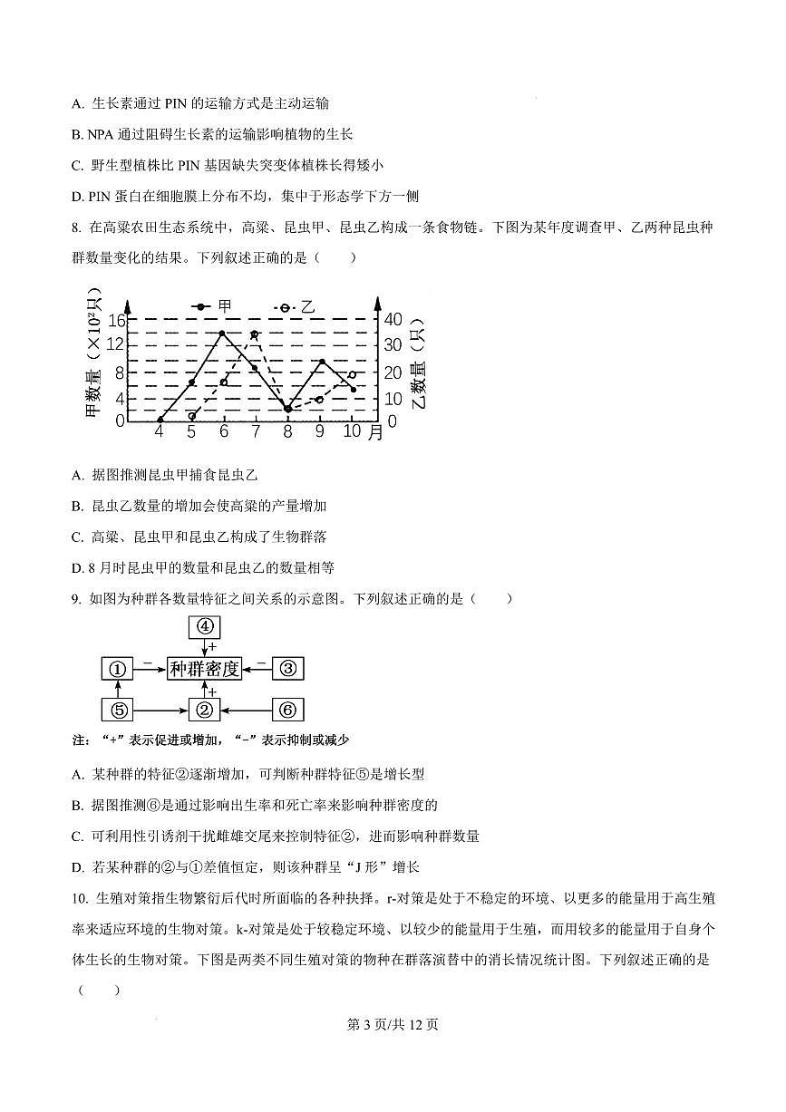 山东省临沂市2024-2025学年高二上学期1月期末生物试题  Word版无答案第3页