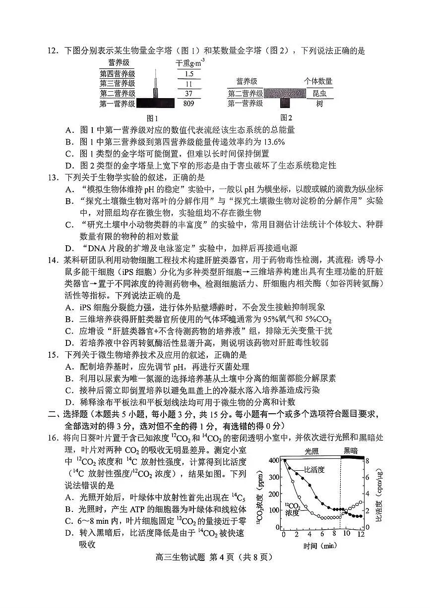 生物-山东省菏泽市2026年高考一模考试(菏泽一模)试题及答案第3页