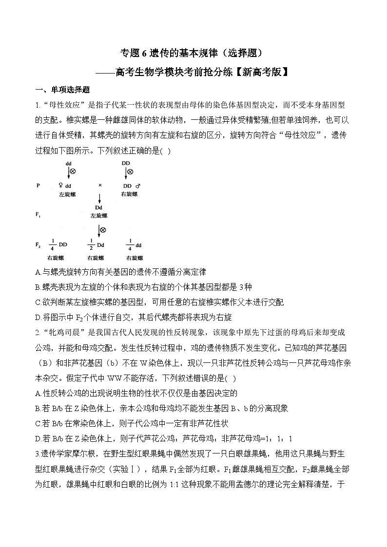 专题6 遗传的基本规律（选择题）——高考生物学模块分练【新高考版】（含解析）第1页