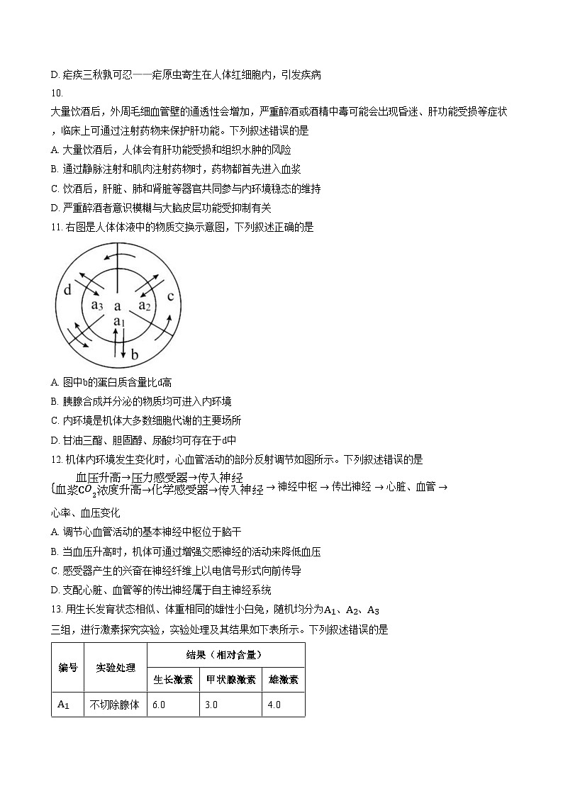 福建三明市2025一2026学年第一学期普通高中期末质量检测高二生物学试题（文字版，含答案）第3页