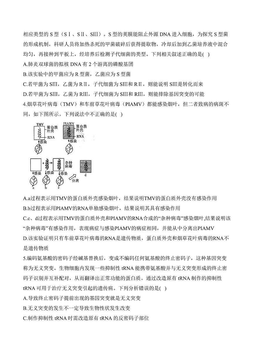 专题7 遗传的分子基础（选择题）——高考生物学第一轮复习模块分练【新高考版】（含解析）第2页