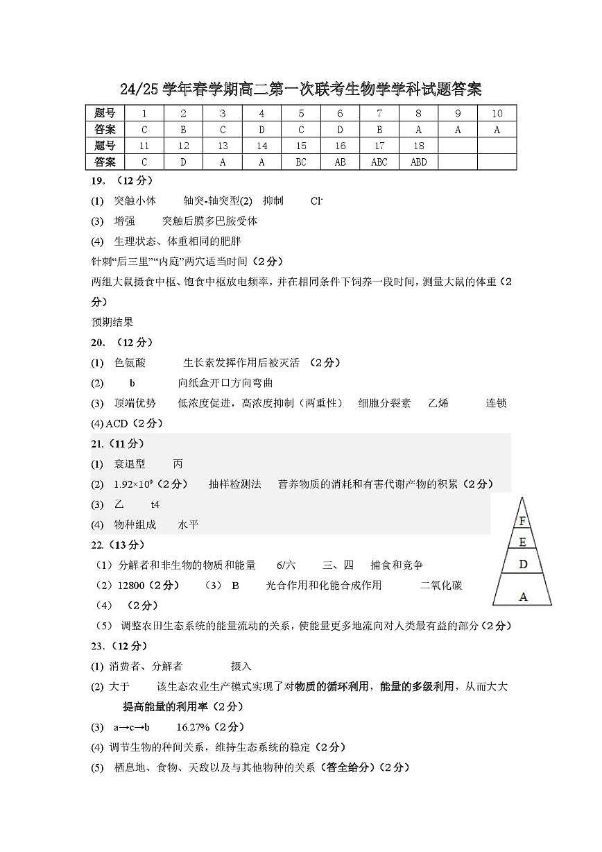 高二生物学答案第1页