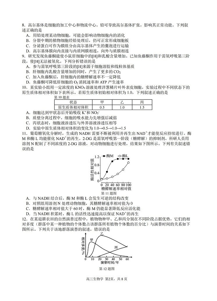 2026届浙江省名校协作体G12联盟高三下学期二模生物试题第2页