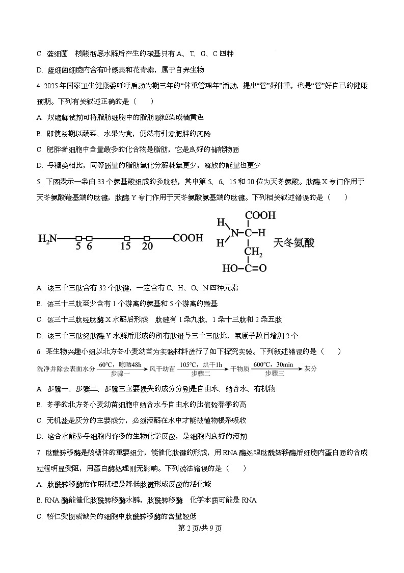 湖北十堰市2025-2026学年度上学期期末调研考试高一生物试题  Word版无答案第2页