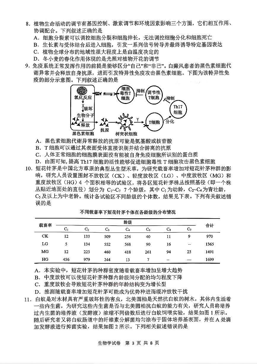 2026年江南十校高三下学期3月生物试题及答案第3页
