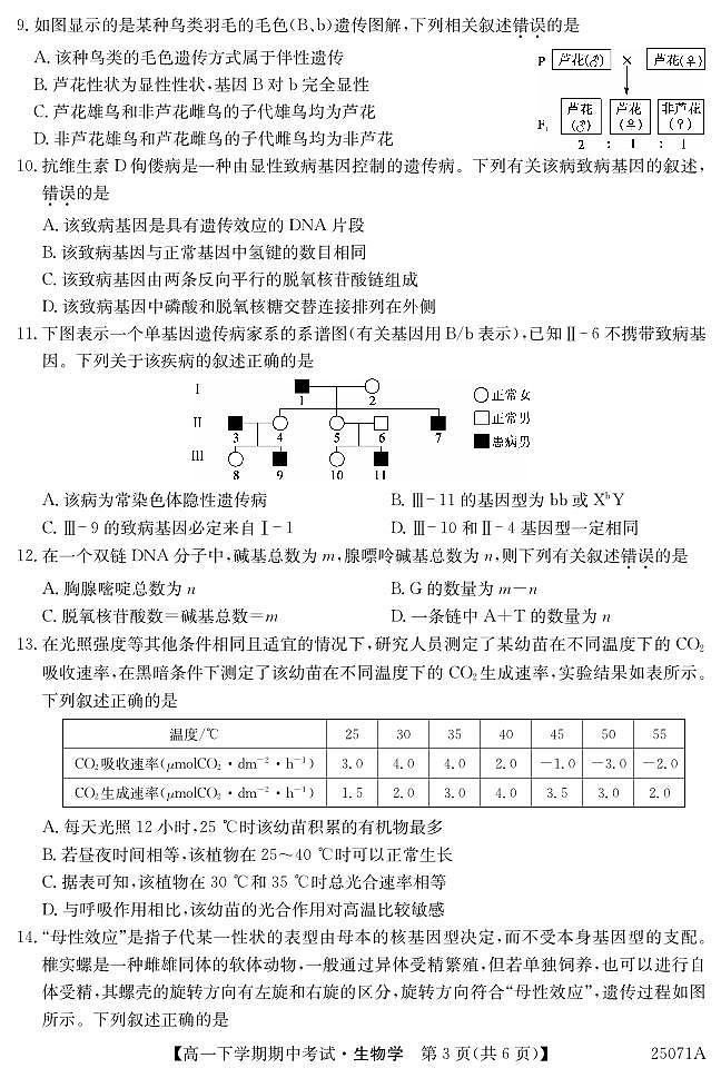 广东省部分学校高一下学期期中生物试题第3页