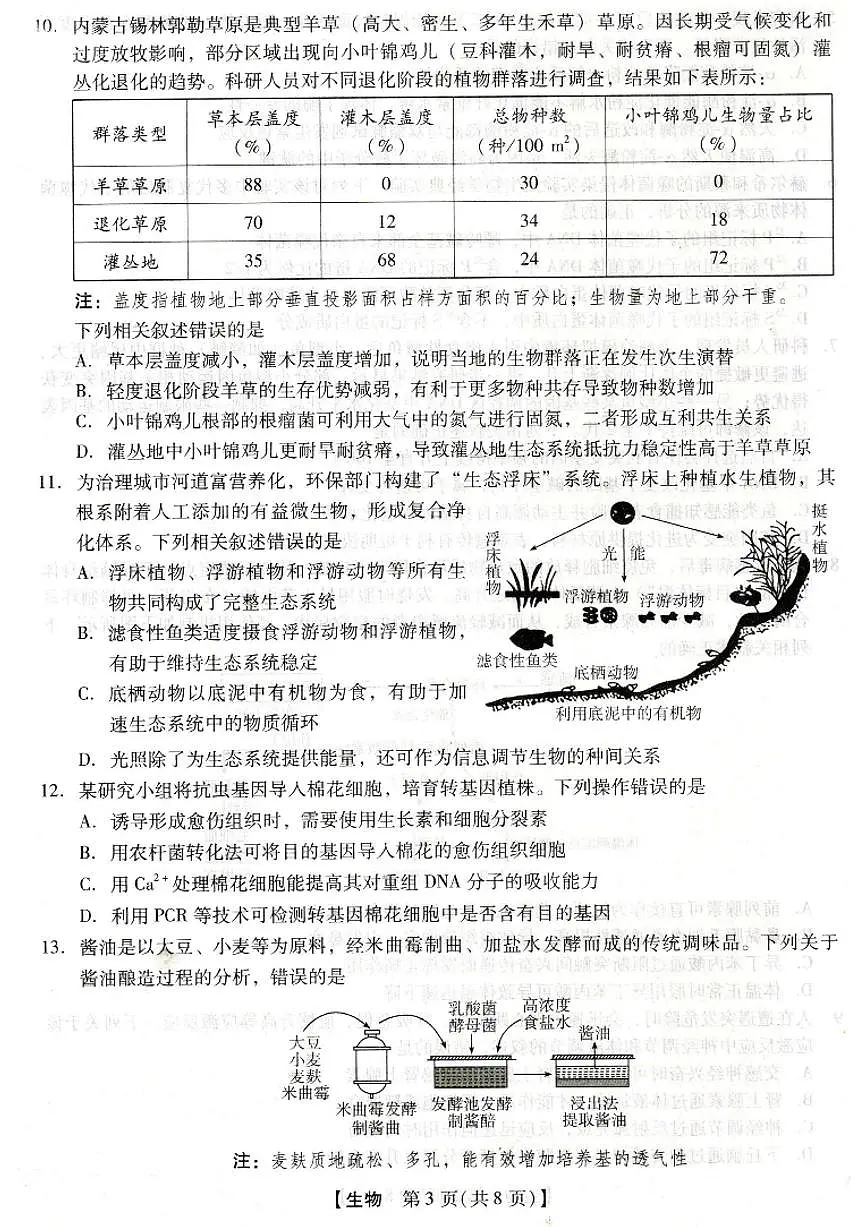 河北省琢名小渔名校联考2026届高三年级开学调研检测 生物第3页