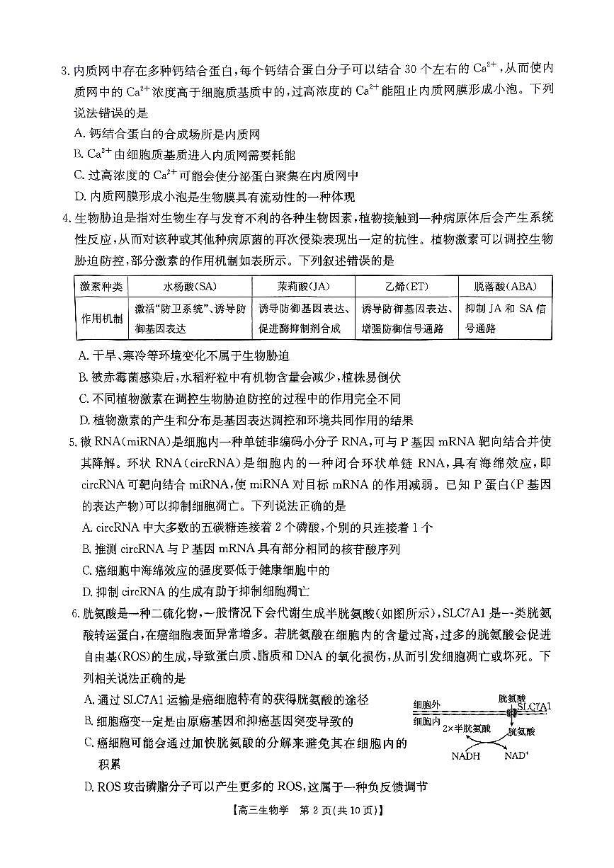 河南省驻马店金太阳2025届高三1月期末联考生物第2页