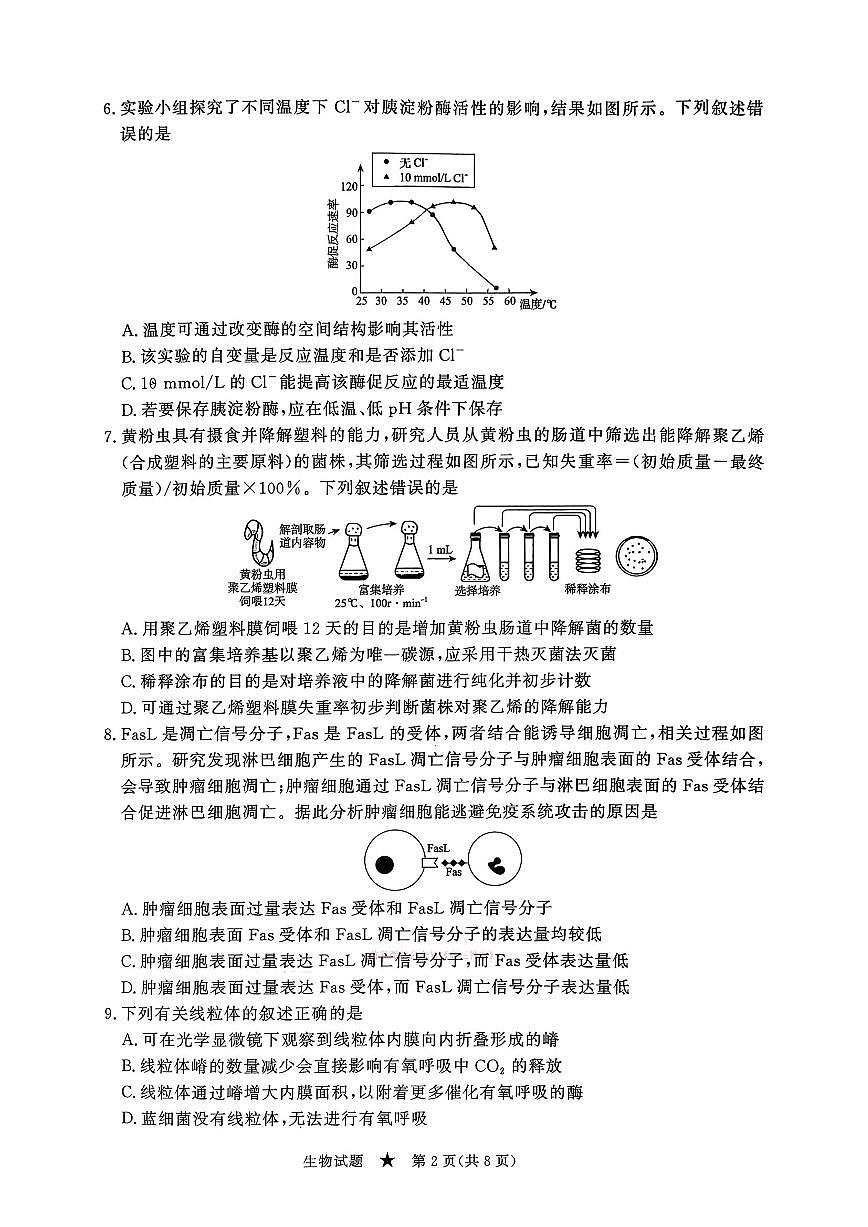 2026年青桐鸣高三下学期3月生物试题无答案第2页