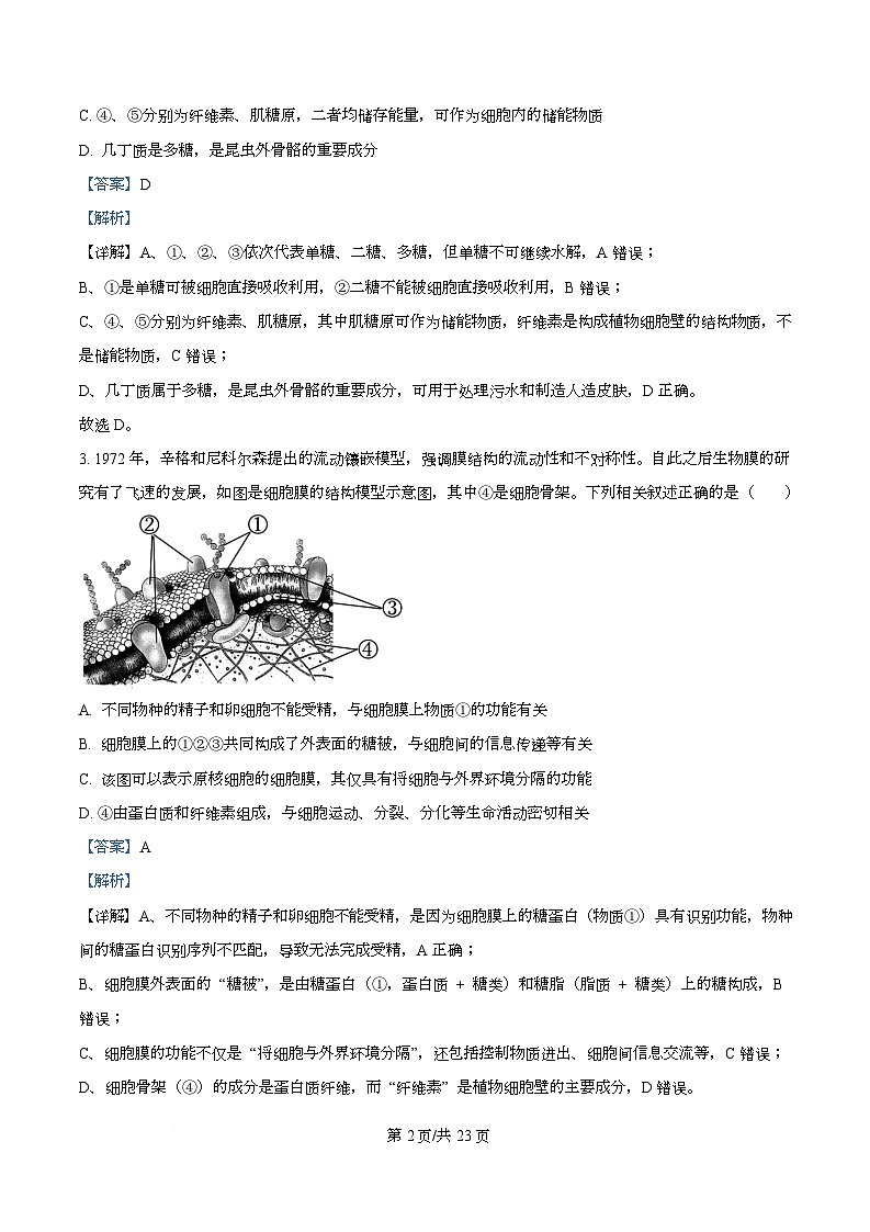 雅礼中学2025年下学期期末考试高一生物试卷 Word版含解析第2页