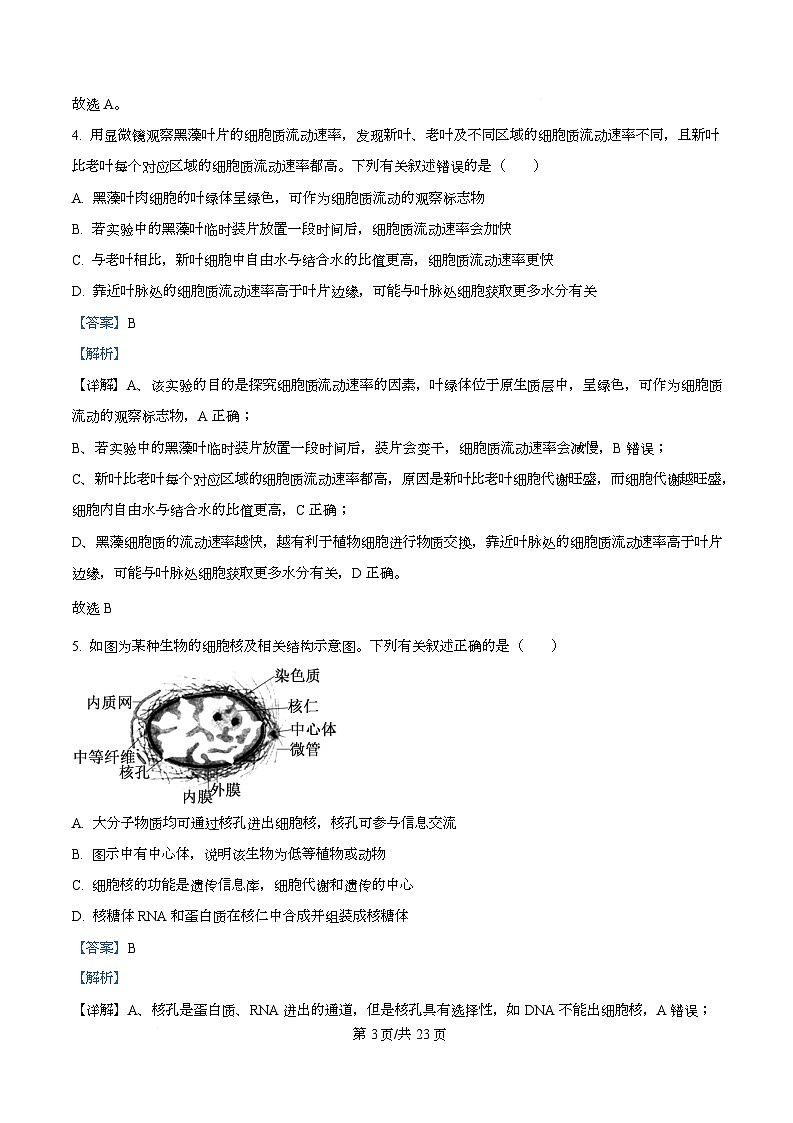 雅礼中学2025年下学期期末考试高一生物试卷 Word版含解析第3页