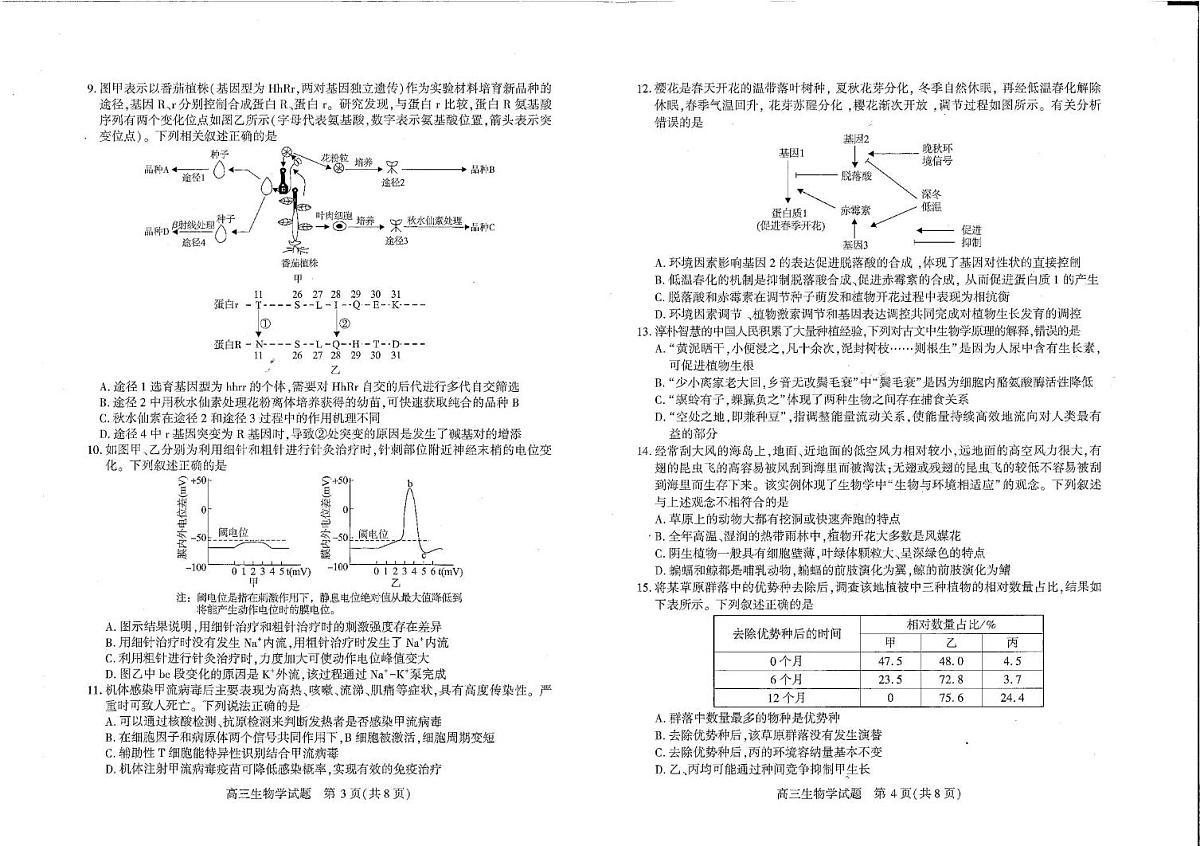 生物-湖北省襄阳市高三年级2026年3月统一调研测试试卷及答案第2页