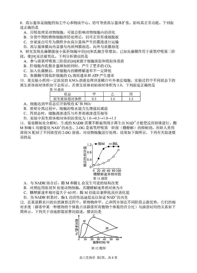 浙江省名校协作体G12联盟2026届高三下学期开学练习 生物第2页