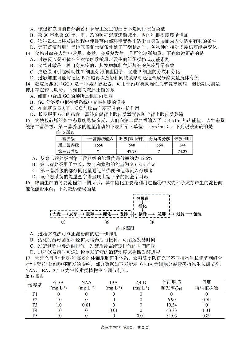 浙江省名校协作体G12联盟2026届高三下学期开学练习 生物第3页