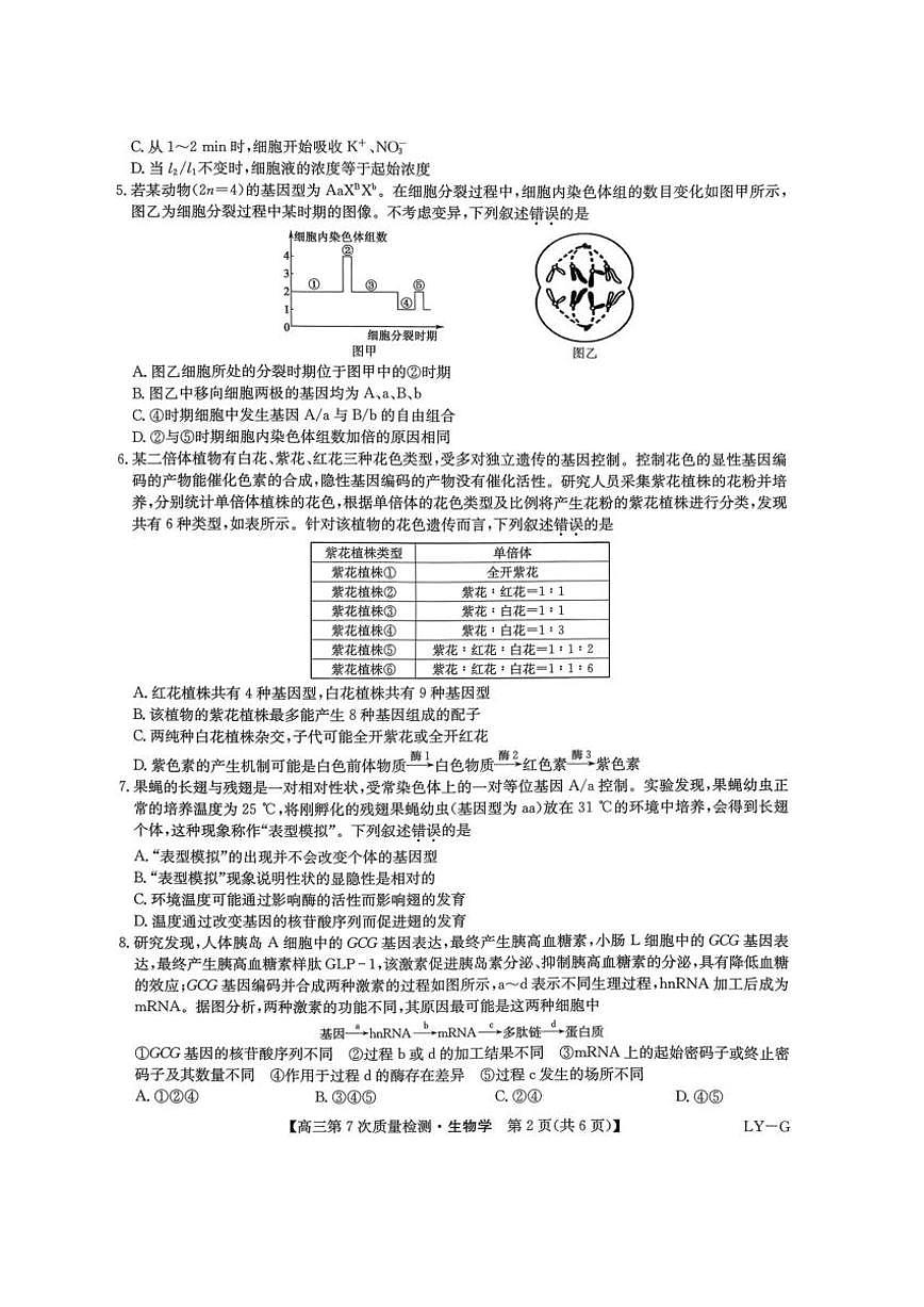 九师联盟2026届高三第7次质量检测 生物第2页