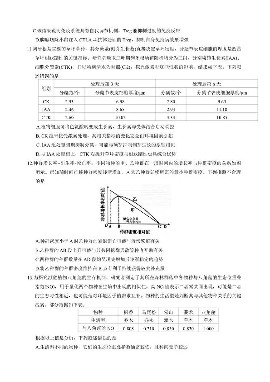 山西省晋中市2026年3月高三年级下学期月考调研测试生物学试题（含答案）第3页