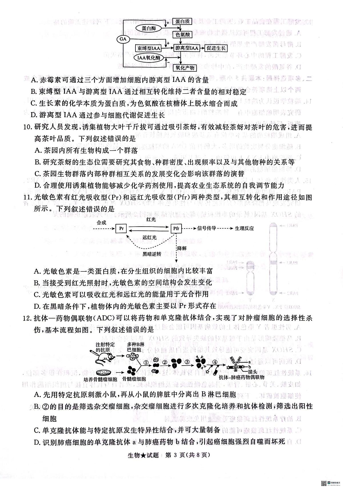 2025河南青桐鸣高三下学期2月联考生物试题（含答案）第3页