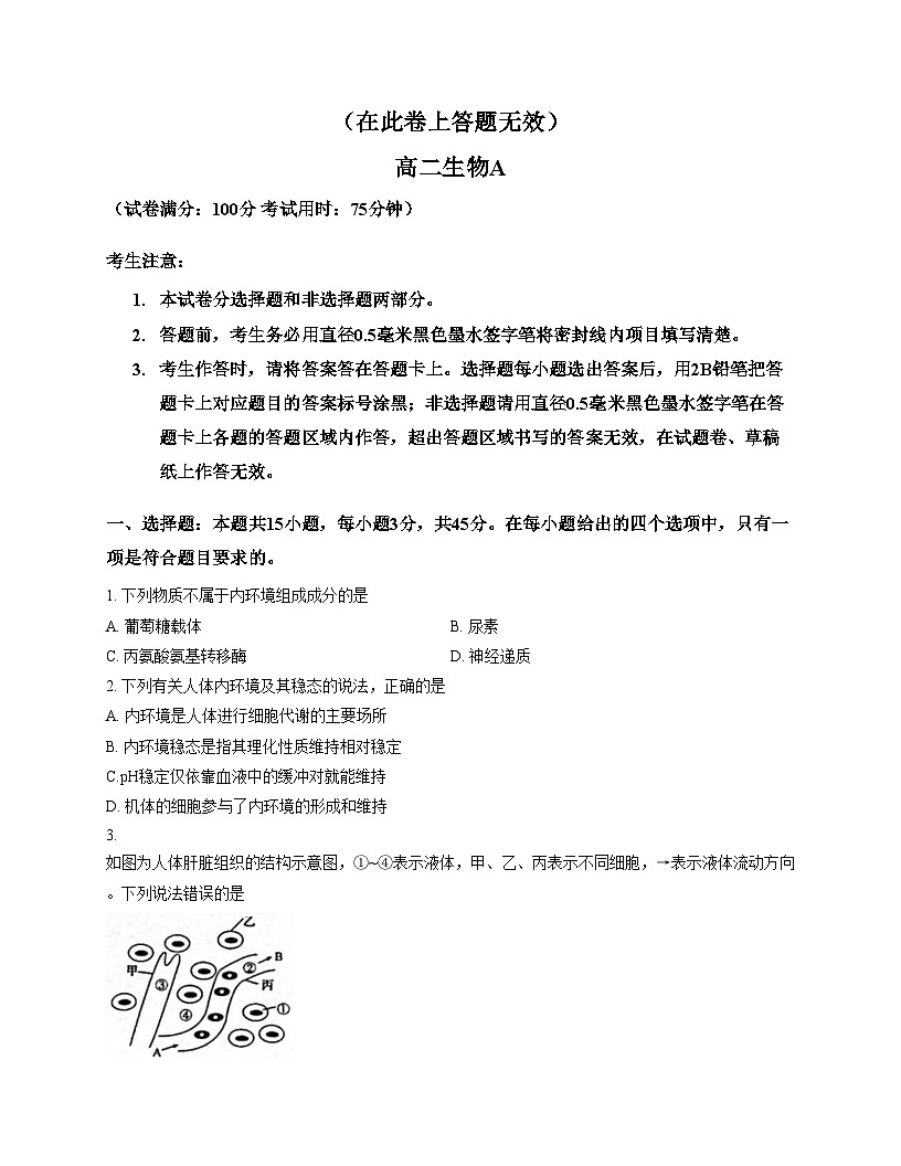 安徽部分学校2025_2026学年高二上学期11月期中联考生物试题（A卷）（文字版，含答案）第1页