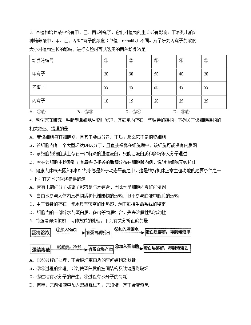 福建省厦门外国语学校2025_2026学年高一上学期期中考试生物试题（文字版，含答案）第2页