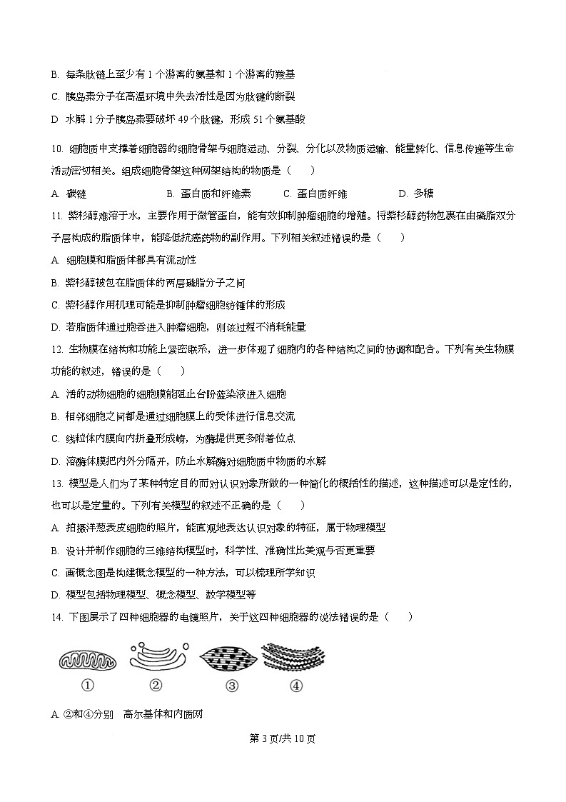 四川省成都市盐道街外国语学校2025-2026学年度上期期末高一年级检测生物学试卷（原卷版）第3页