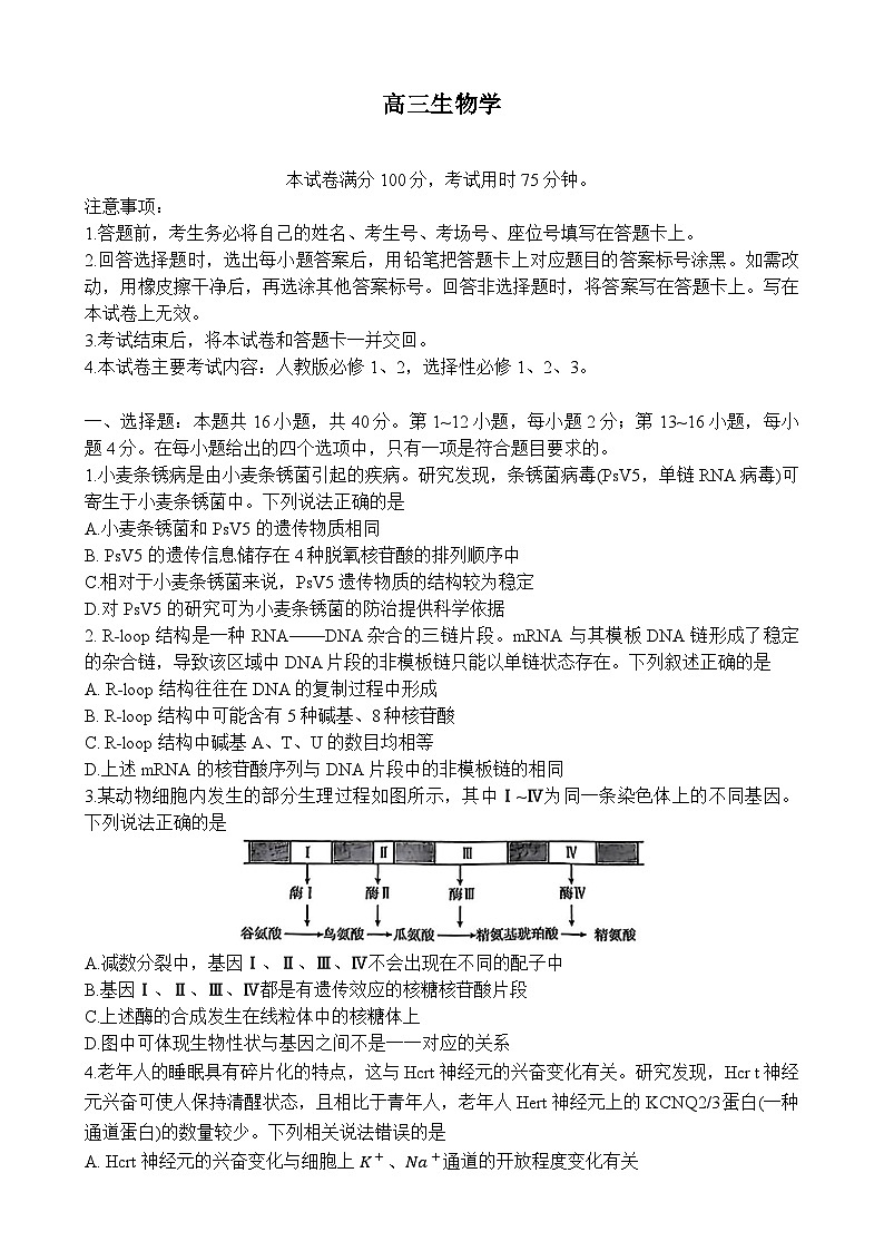 广东省部分学校高三下学期2月联考生物试题-A4第1页