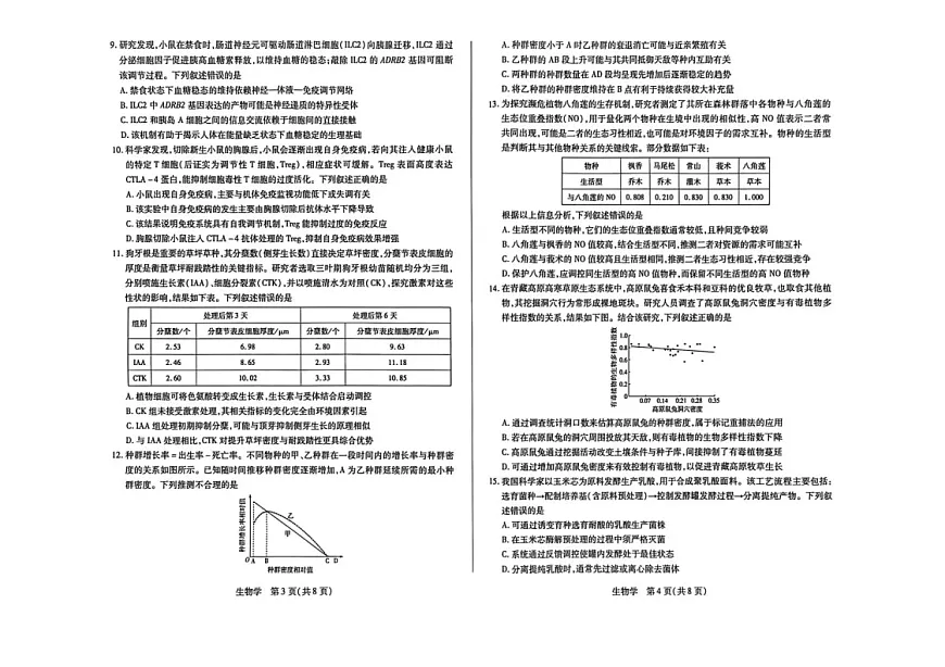 山西省晋中市2026年3月高三下学期晋中二模生物试卷第2页
