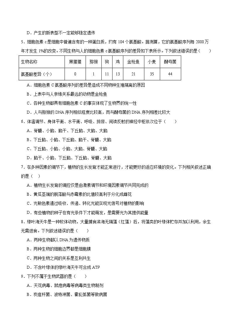 河北省沧州市十二校联考2026届高三上学期一模生物试卷（Word版附答案）第2页