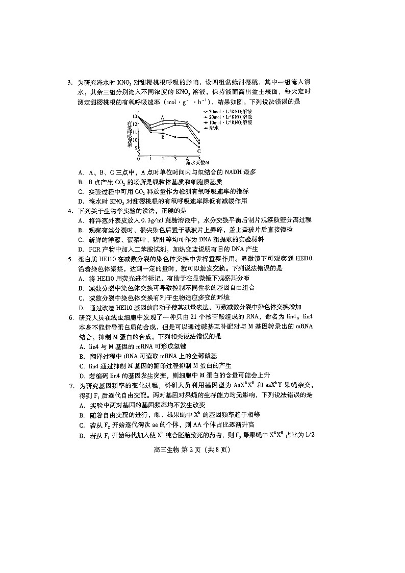 山东省潍坊市2022-2023学年高三下学期3月学科核心素养测评生物试题附答案第2页
