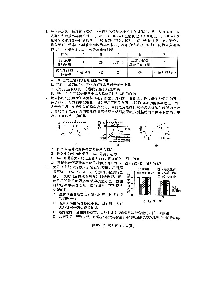 山东省潍坊市2022-2023学年高三下学期3月学科核心素养测评生物试题附答案第3页