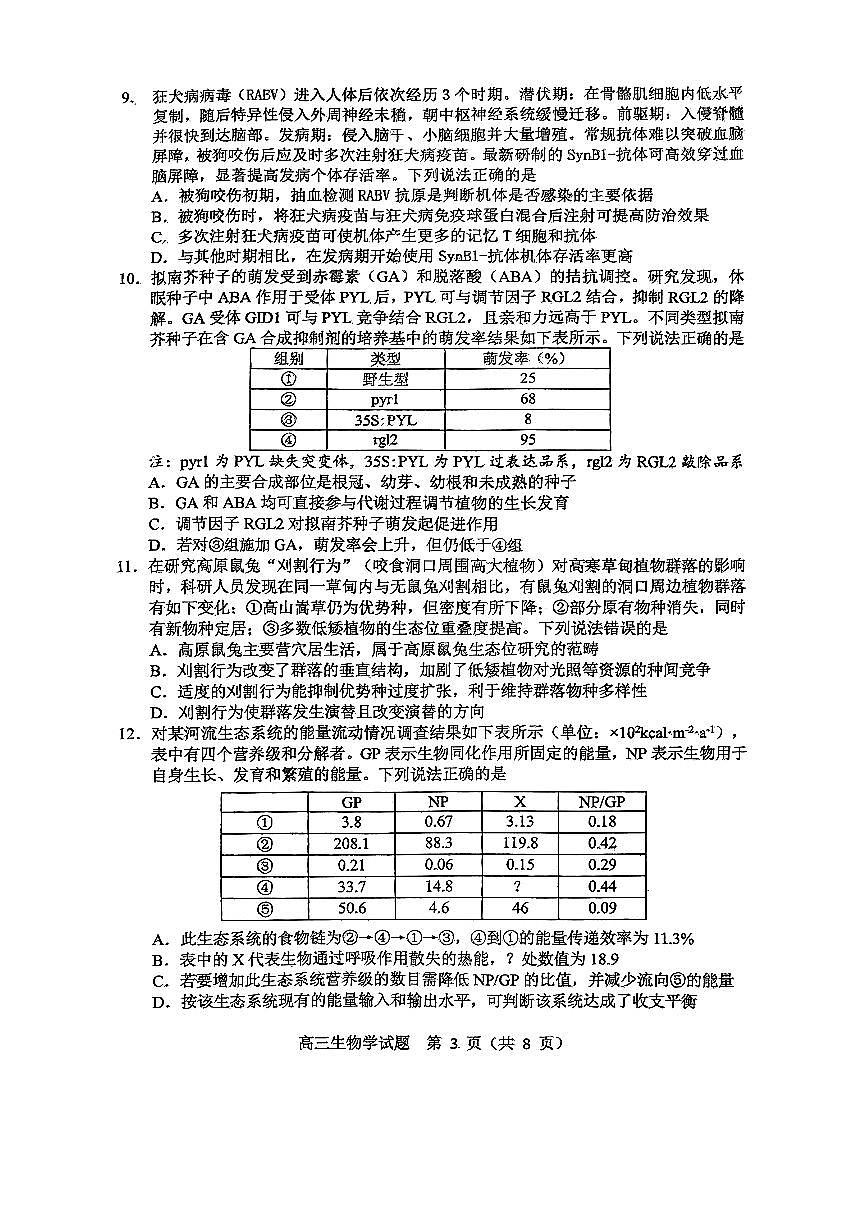 2026届山东省淄博市下学期高三一模 生物学试题及答案第3页