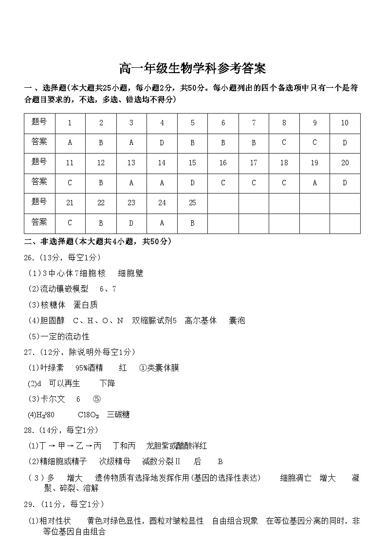 生物试题卷答案第1页