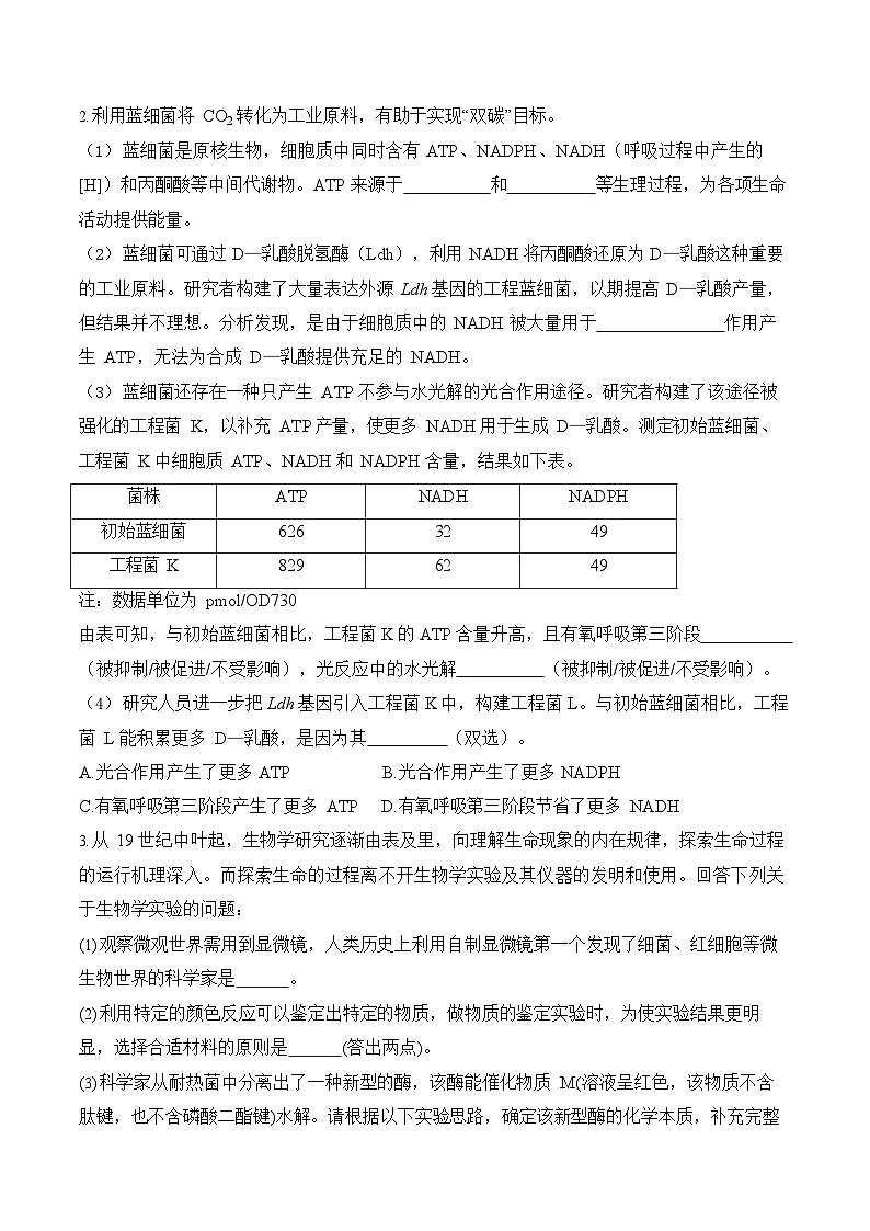 2026年高三高考生物二轮复习练习 专题3 细胞代谢（非选择题）第2页