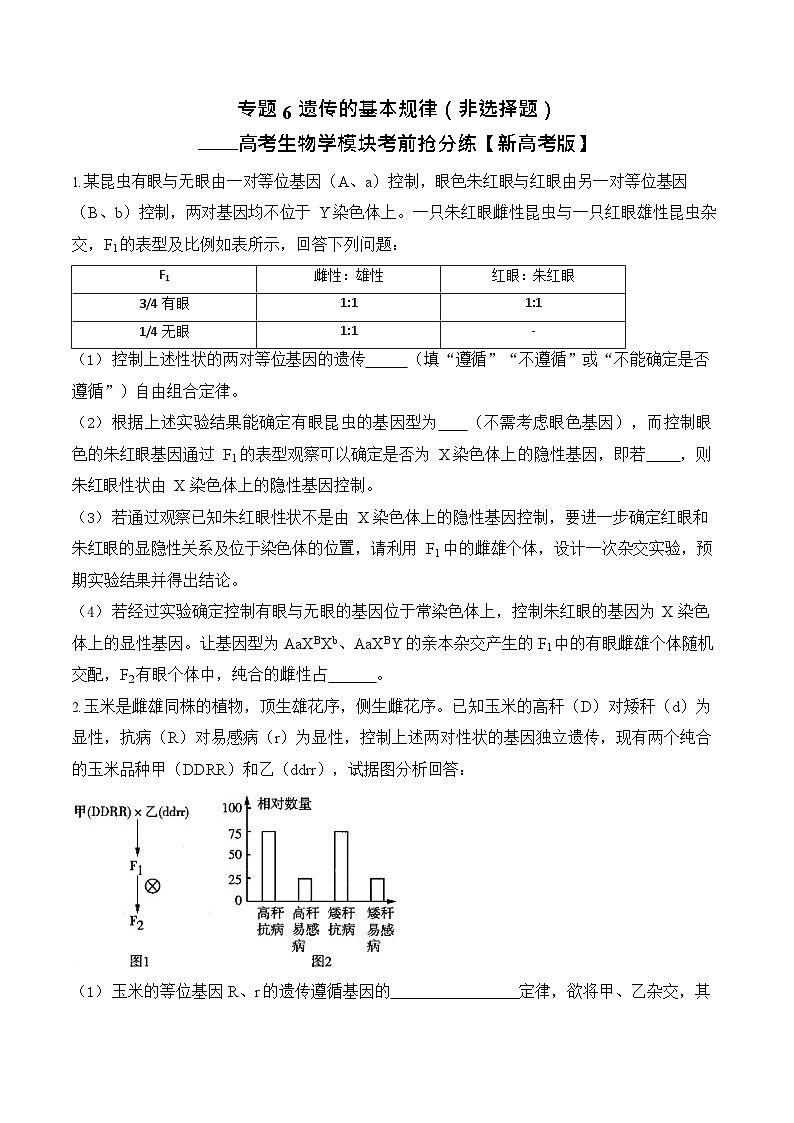 2026年高三高考生物二轮复习练习 专题6 遗传的基本规律（非选择题）第1页