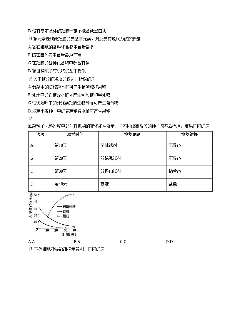 吉林省长春市汽车经济技术开发区第三中学2025_2026学年高一上学期11月期中生物试题（文字版，含答案）第3页
